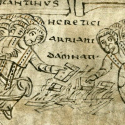 Constantin et les Pères brûlent les livres ariens au concile de Nicée en 325